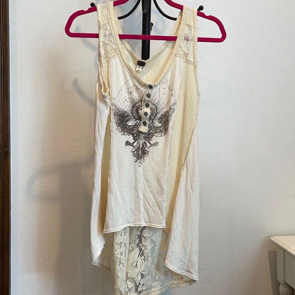 Free People Eagle Cream Tunic Lace Tank